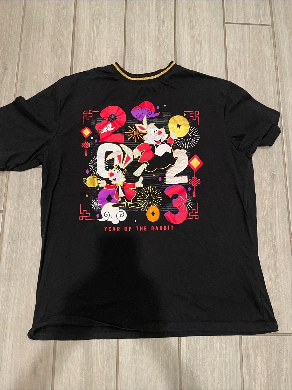 Disney Black Tee with Colorful Year of the Rabbit Graphic